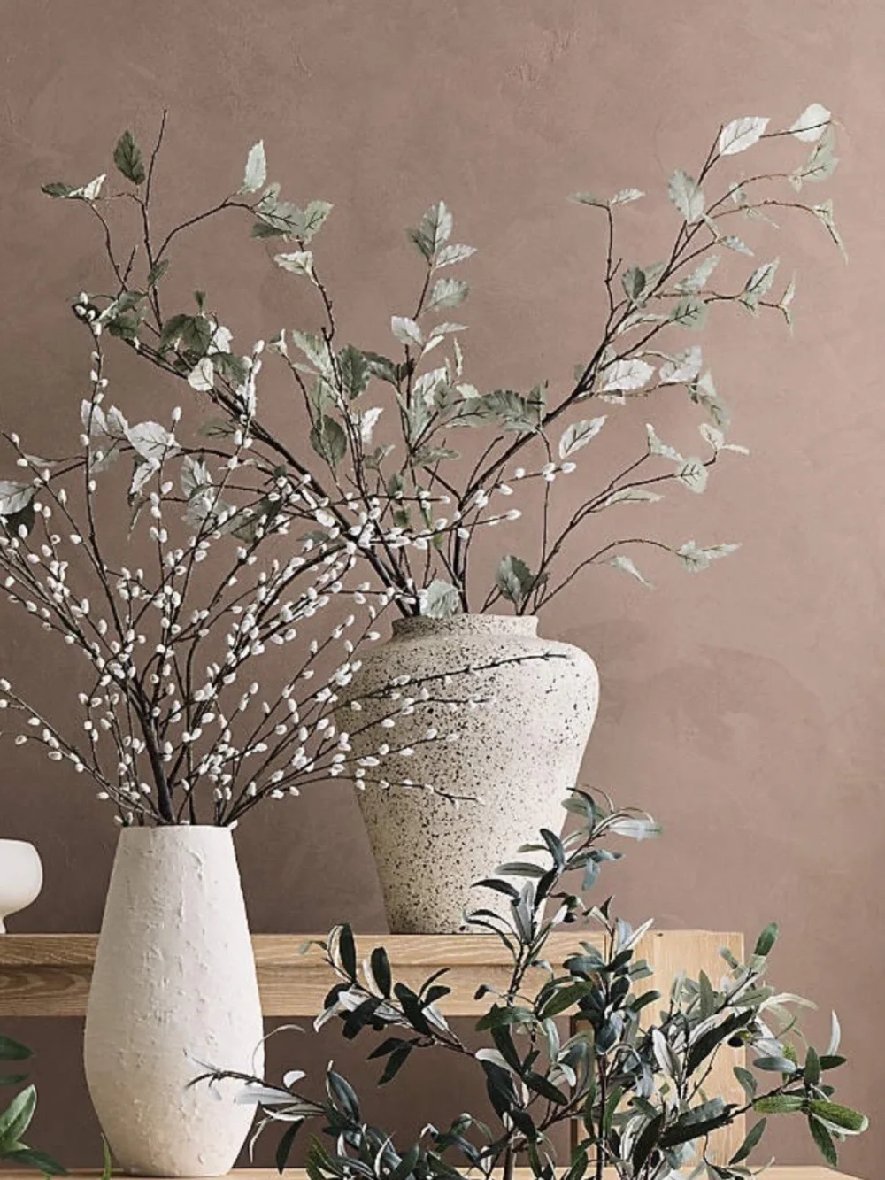 Crate & Barrel Faux Sage Green Leaf Branches 66